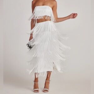 Gatsby White Fringe Midi Skirt and Top SET Medium